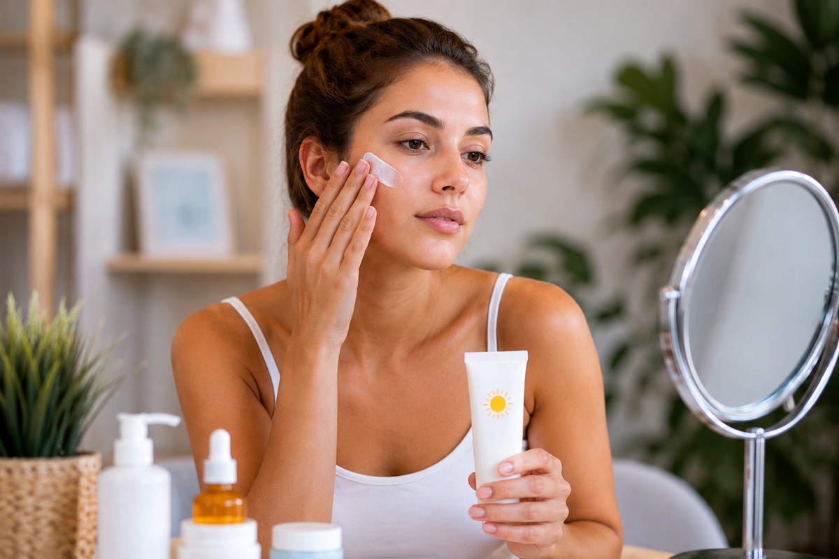 Mujer aplicando protector solar facial como hábito diario para cuidar la piel más allá de los mitos sobre el FPS