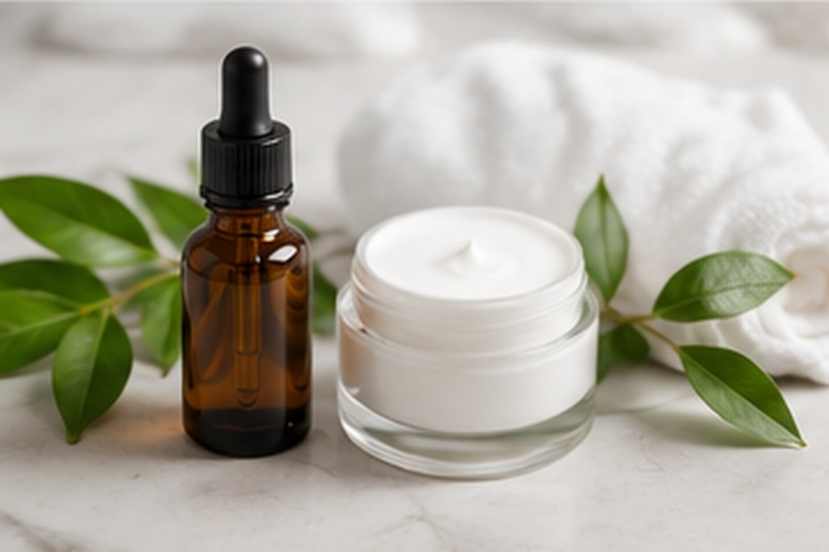 Ingredientes cosméticos para el cuidado facial con texturas hidratantes y antiedad