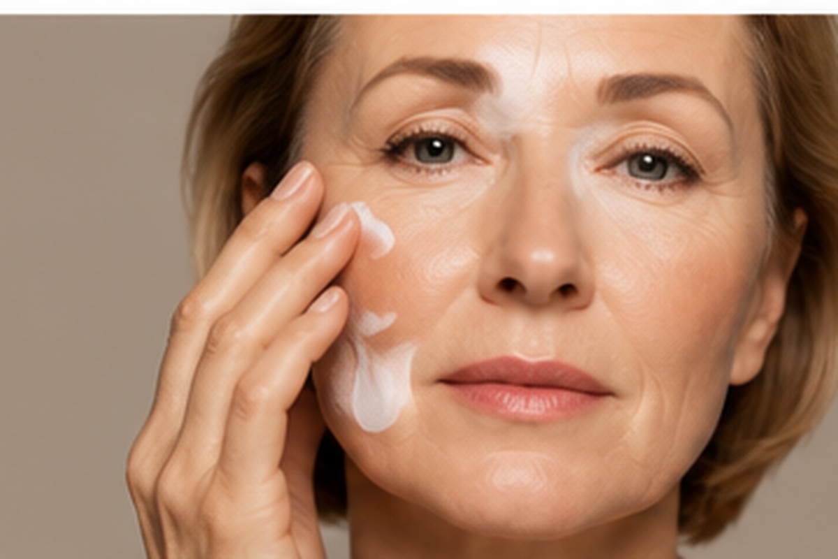 Mujer con piel madura aplicando retinol para mejorar arrugas finas y textura